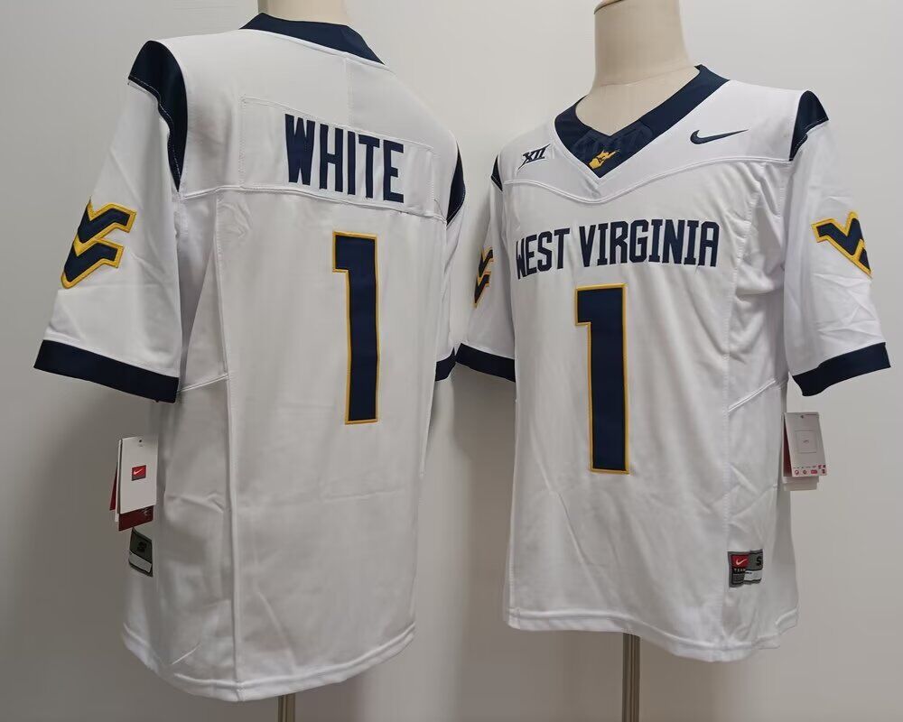 NCAA 2024 Men Virginia Mountaineers #1 White Nike Game Jersey